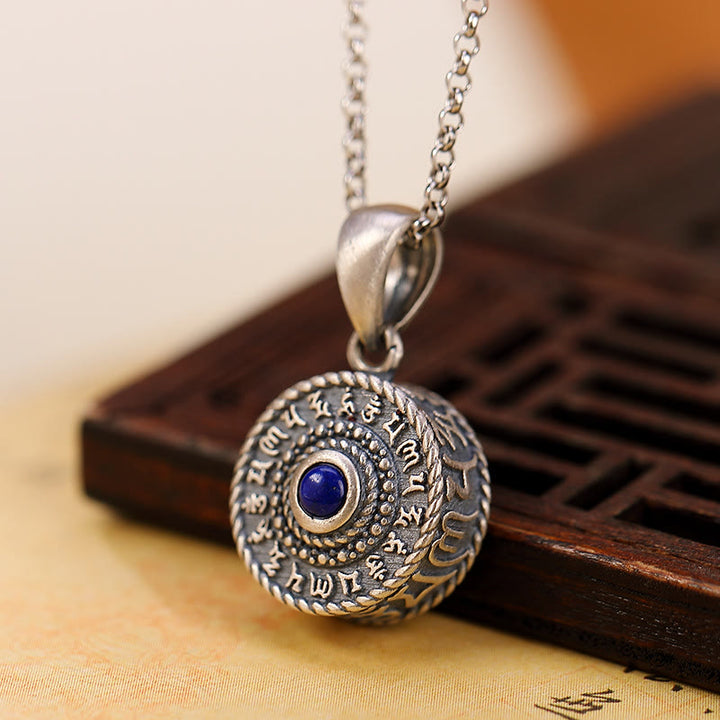 925 Sterling Silver Om Mani Padme Hum Lazurite Love Peace Necklace Pendant - image 3