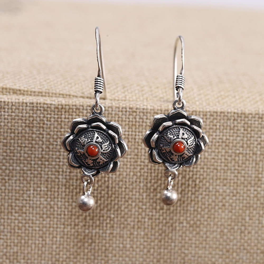 925 Sterling Silver Om Mani Padme Hum Lotus Peace Necklace Pendant Earrings - Earrings - image 4
