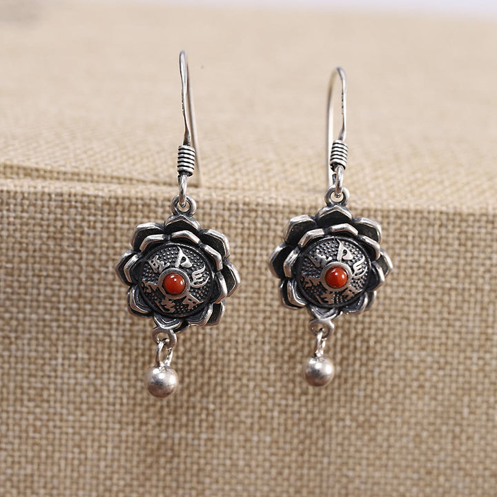 925 Sterling Silver Om Mani Padme Hum Lotus Peace Necklace Pendant Earrings - Earrings - image 4