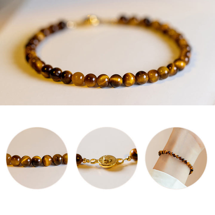 Buddha Stones 14K Gold Plated Natural Tiger Eye Stone Courage Protection Bracelet