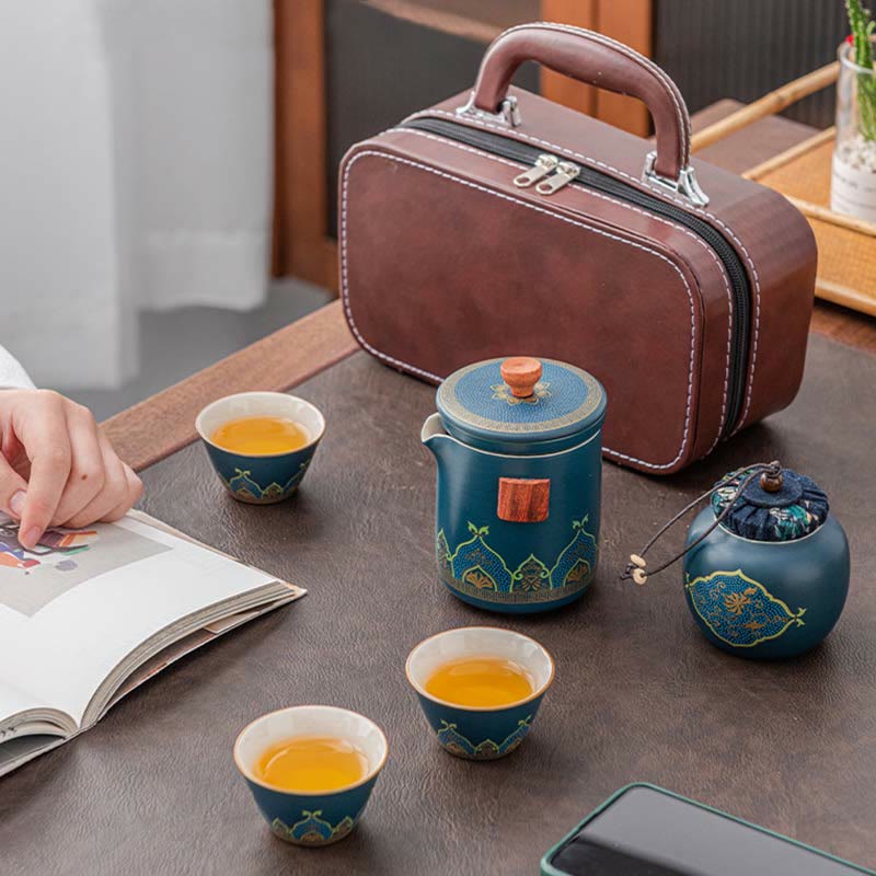 Flower Chinese Gongfu Ceramic Teapot Portable Outdoor Travel Tea Set Bag - image 14
