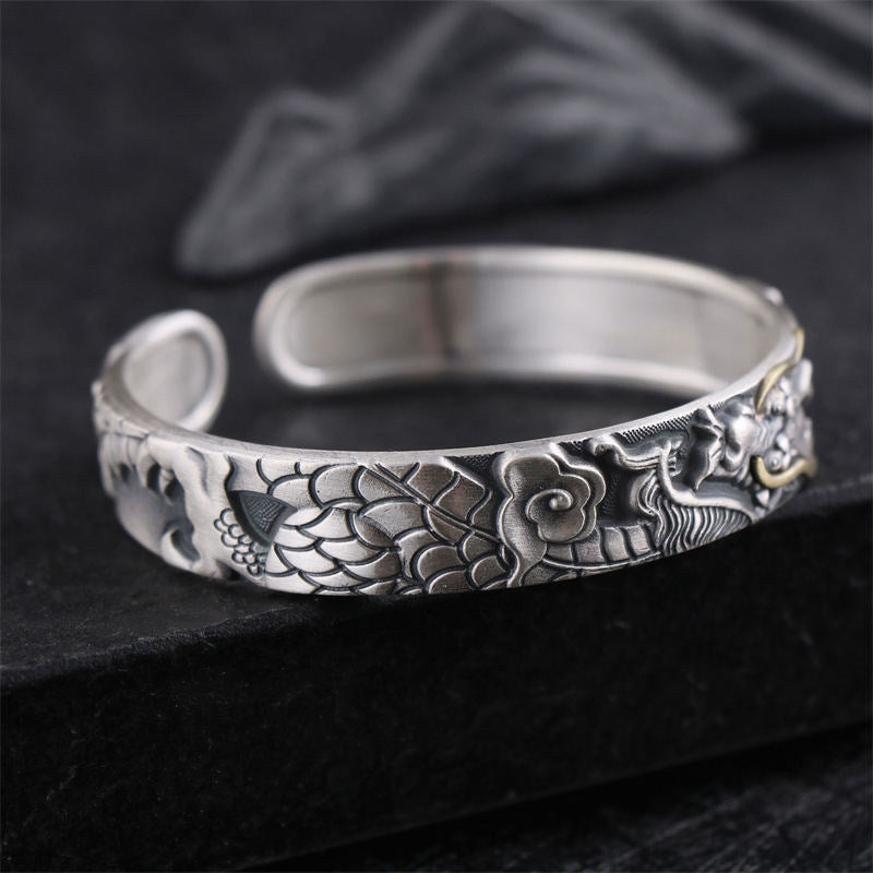 999 Sterling Silver Dragon Strength Protection Bracelet Bangle - image 3