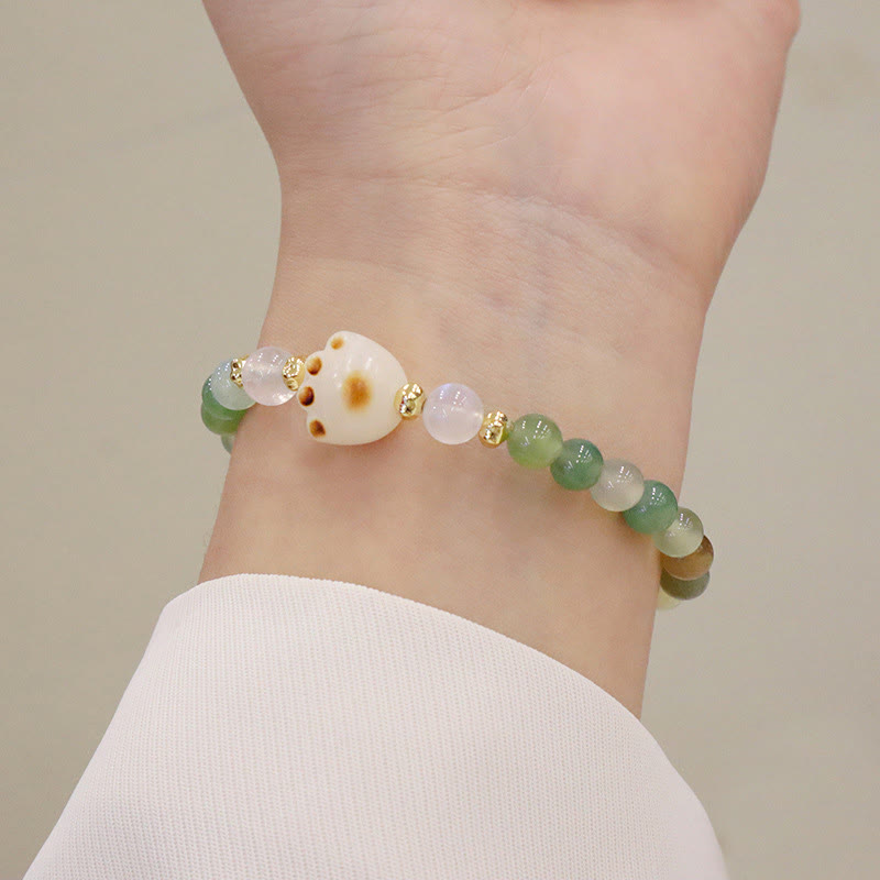 Buddha Stones Green Agate Sun Stone Cat's Eye Bodhi Seed Cat Paw Support Bracelet - Green Agate&Cat's Eye - image 1