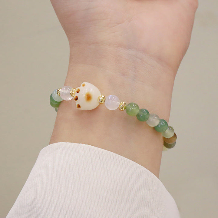 Buddha Stones Green Agate Sun Stone Cat's Eye Bodhi Seed Cat Paw Support Bracelet - Green Agate&Cat's Eye - image 1