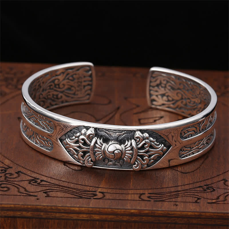 925 Sterling Silver Vajra Dorje Engraved Spiritual Power Bracelet Bangle - Vajra(Enlightenment♥Spiritual Power) - image 0