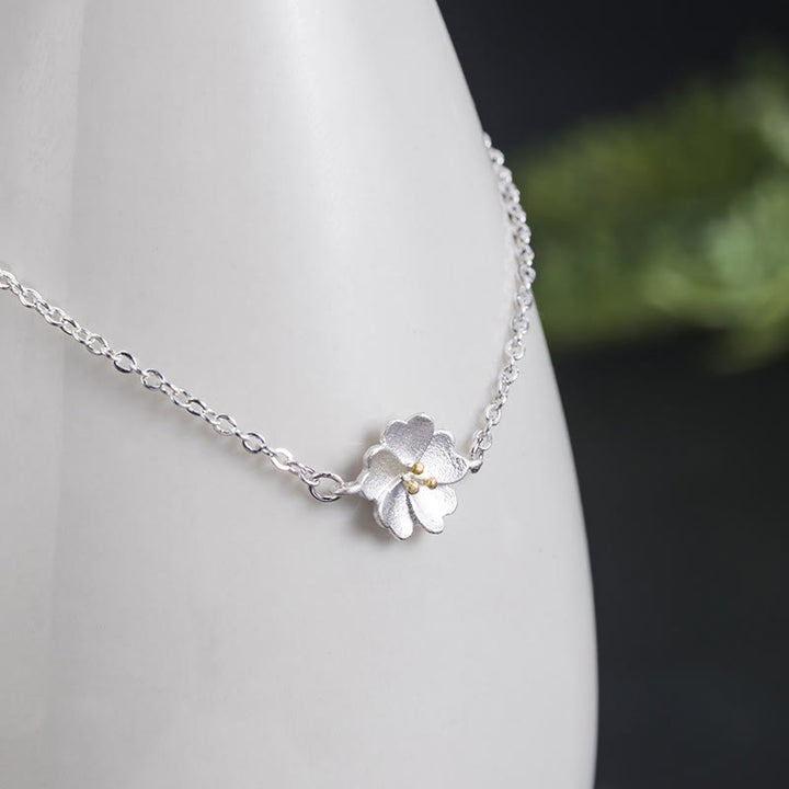 Buddha Stones 925 Sterling Silver Cherry Blossom Blessing Chain Bracelet - image 1