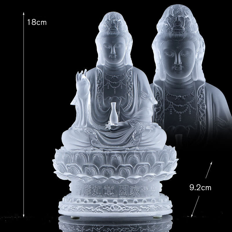 Buddha Stones Kwan Yin Avalokitesvara Handmade Figurine Liuli Crystal Art Piece Wealth Statue Home Offering Decoration - 18cm White - image 11