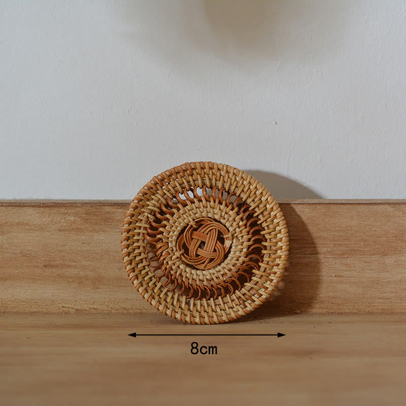 Ceramic Flower Pattern Rattan Cup Mat Tea Cup Coaster - 8cm Hollow Coaster - image 7