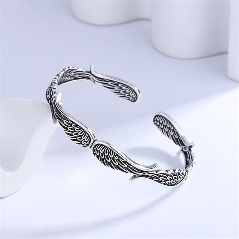 Buddha Stones Angel Wings Feather Pattern Carved Luck Cuff Bracelet Bangle - image 3
