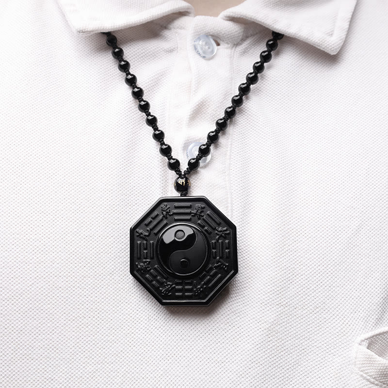 Buddha Stones Black Obsidian Stone Yin Yang Pendant Necklace - image 7