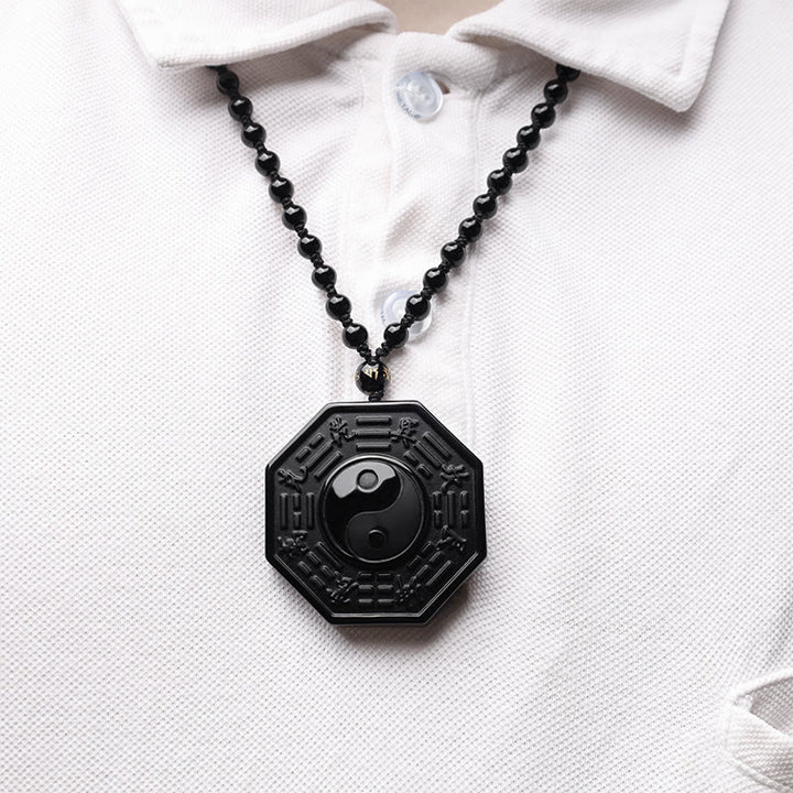 Buddha Stones Black Obsidian Stone Yin Yang Pendant Necklace - image 7