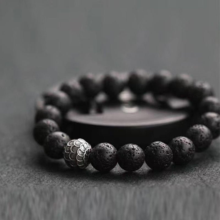 Buddha Stones Lava Rock Fish Scales Bead Healing Bracelet