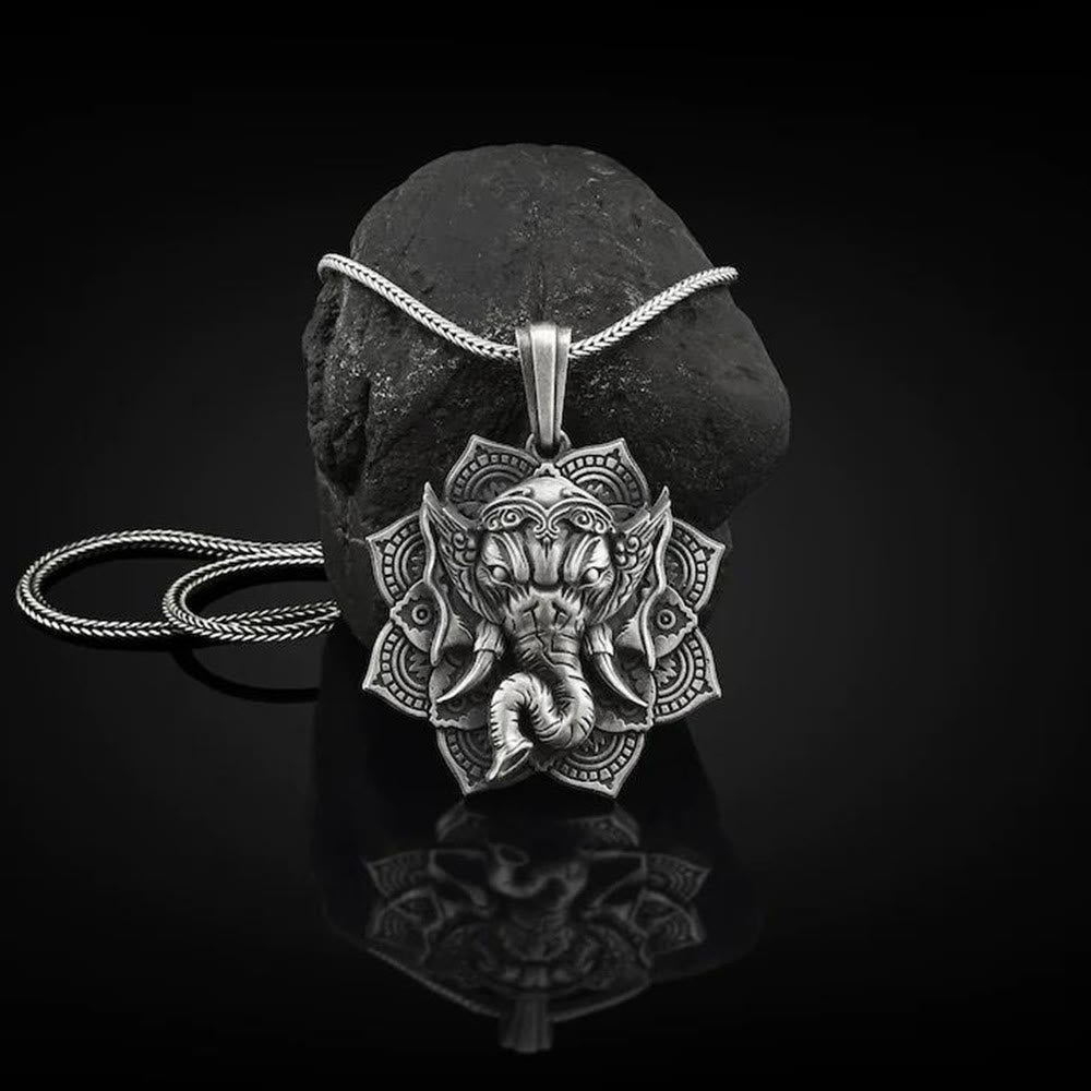 Buddha Stones Pure Tin Ganesh Ganpati Elephant Protection Amulet Necklace Pendant - image 2