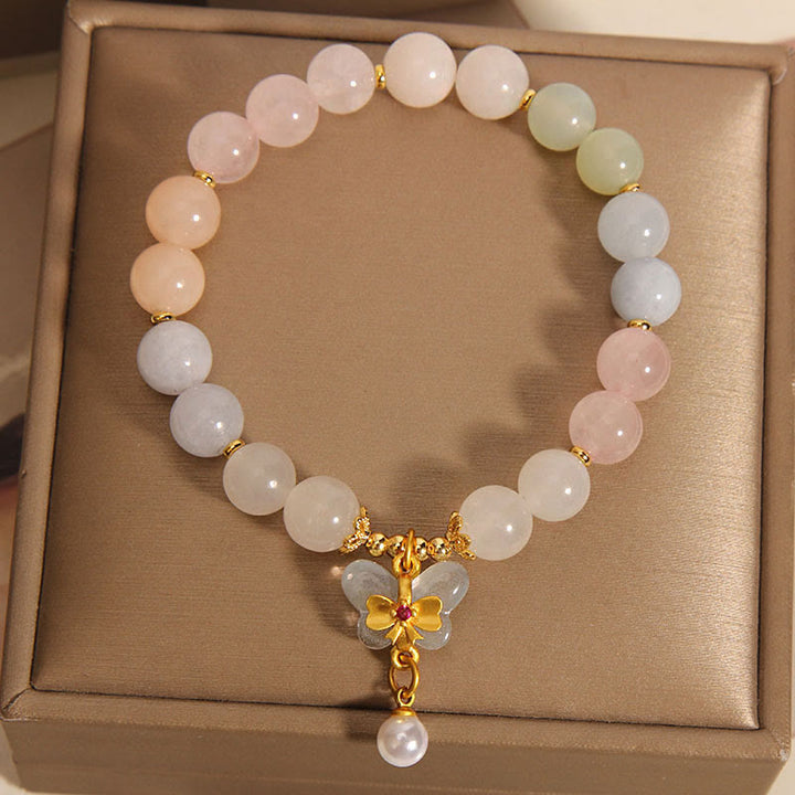 Buddha Stones Natural Morganite Confidence Butterfly Charm Bracelet