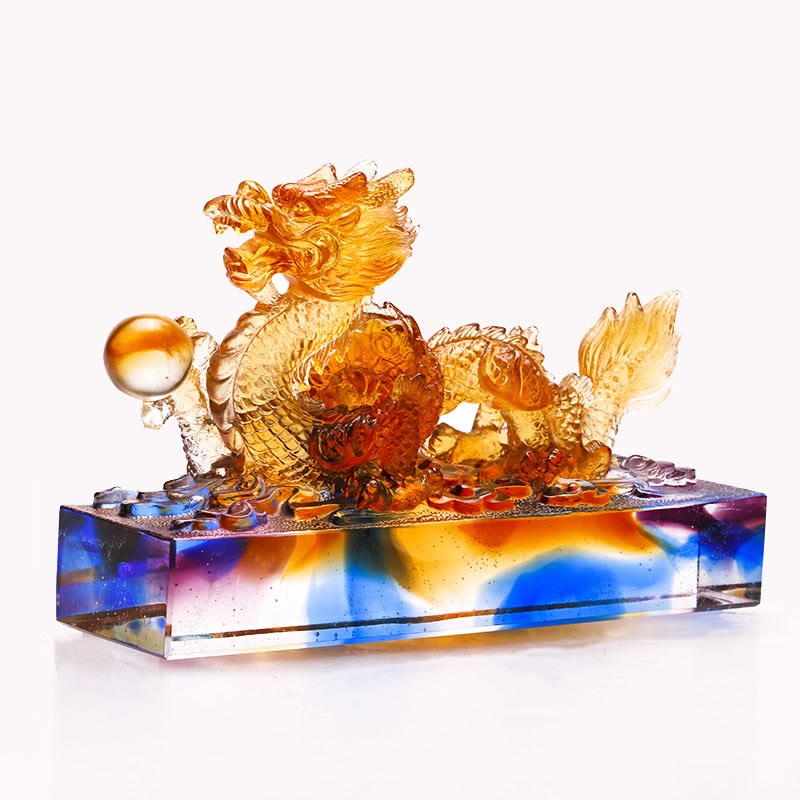Buddha Stones Handmade Multicolored Dragon Liuli Crystal Art Piece Protection Home Office Decoration - 16*5*10.2cm/6.3*1.97*4.02Inch - image 0