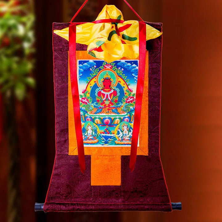 Tibetan Longevity Buddha Framed Thangka Blessing Decoration