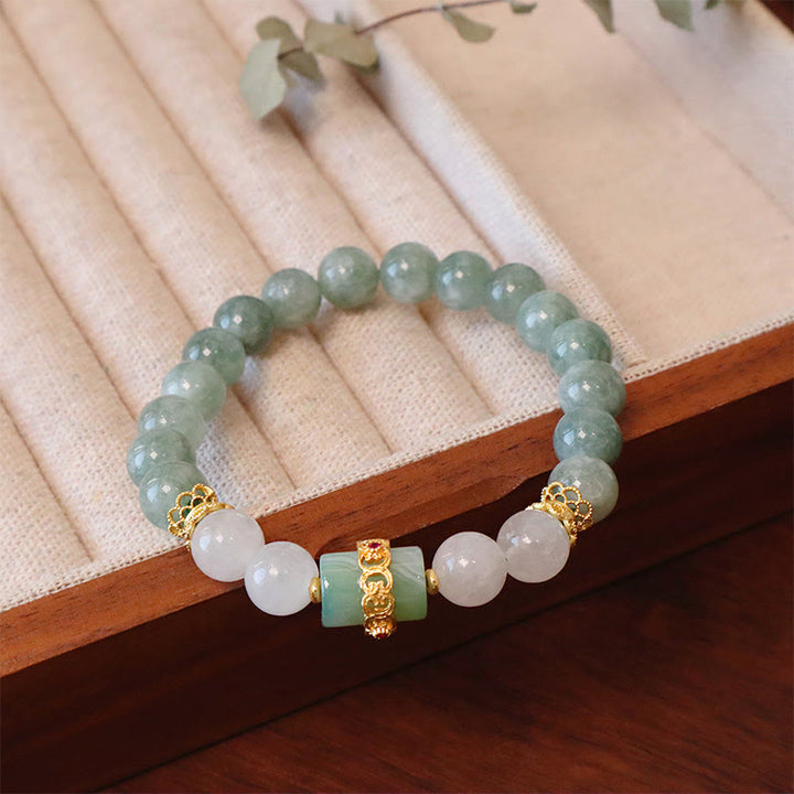 Buddha Stones Single Double Layer Jade Peace Buckle Luck Bracelet