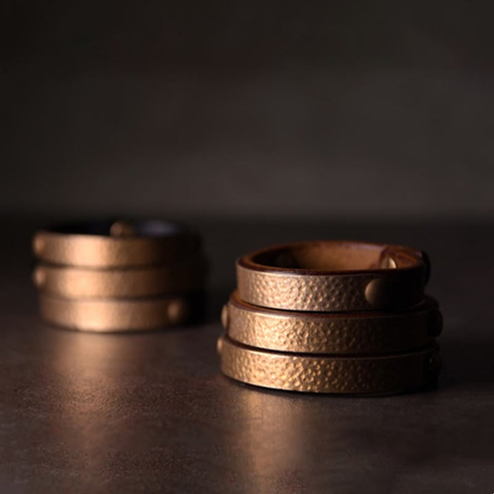 Buddha Stones Vintage Handmade Texture Copper Brass Leather Wealth Bracelet Bangle - image 12