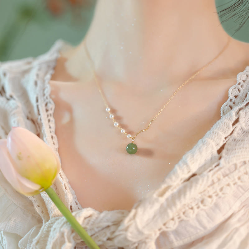 Buddha StonesNatural Hetian Jade Pearl Luck Bead Necklace Pendant - image 7