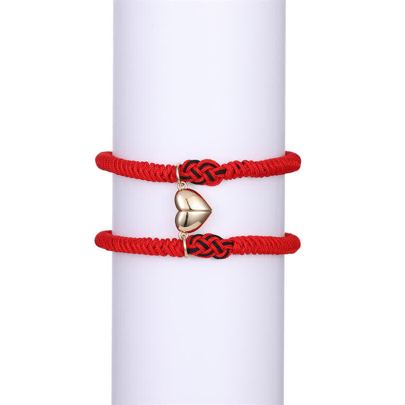 Buddha Stones 2Pcs Tibetan Luck Chinese Knot Protection String Bracelet - Red&Gold heart(Bracelet Size 16-27cm) - image 26