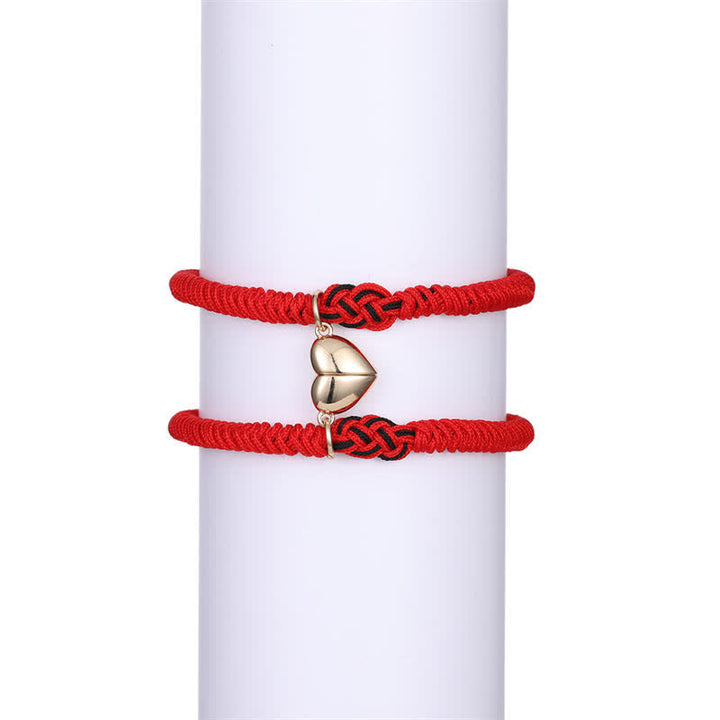 Buddha Stones 2Pcs Tibetan Luck Chinese Knot Protection String Bracelet - Red&Gold heart(Bracelet Size 16-27cm) - image 26