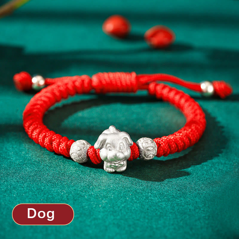 Buddha Stones 999 Sterling Silver Chinese Zodiac Red Rope Luck Handcrafted Kids Bracelet - Dog(Bracelet Size 12+4cm) - image 23