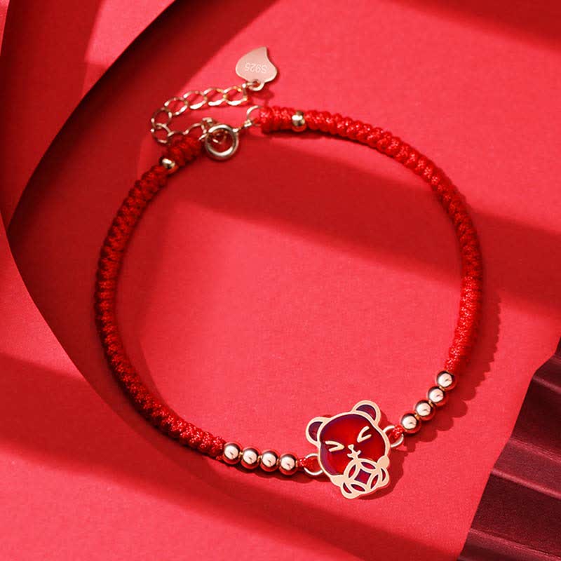 Buddha Stones 925 Sterling Silver Chinese Zodiac Luck Faith Discolor Red String Bracelet - Rat(Wrist Circumference 15-18cm) - image 0