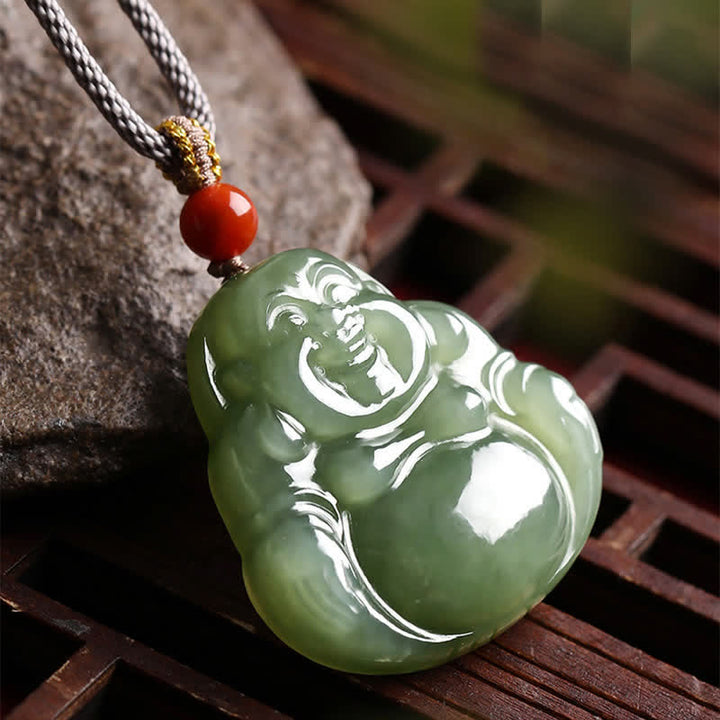 Laughing Buddha Hetian Jade Abundance Necklace String Pendant - image 1