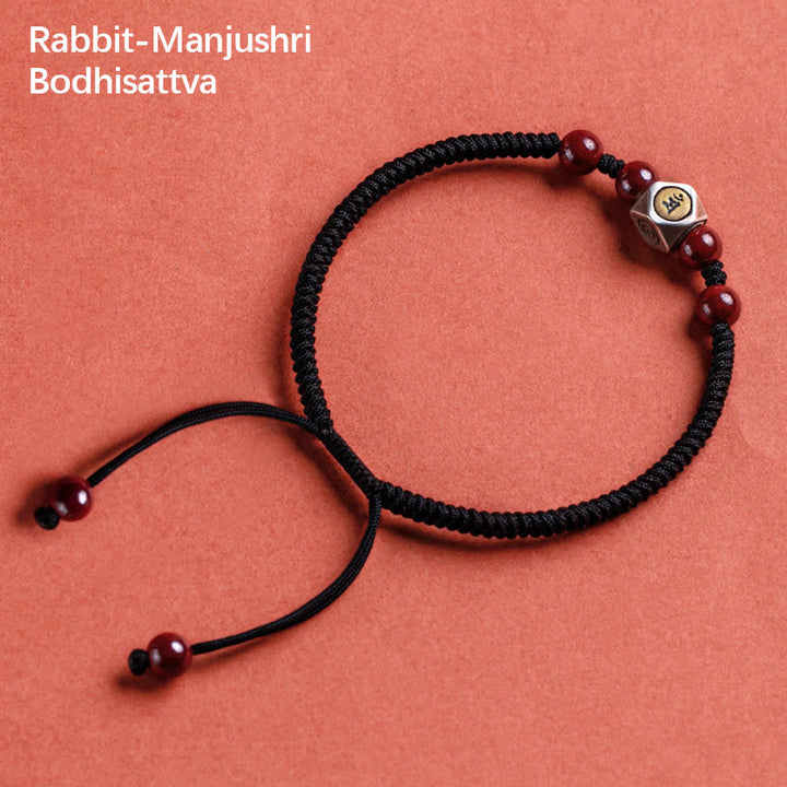 Buddha Stones 925 Sterling Silver Chinese Zodiac Natal Buddha Cinnabar Calm Bracelet - Rabbit-Manjushri Bodhisattva - Black(Wrist Circumference 14-18cm) - image 14
