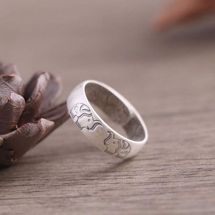 Buddha Stones 999 Sterling Silver Lotus Elephant Six True Words Blessing Ring - image 7