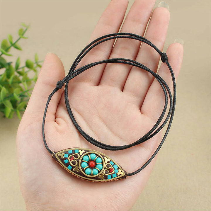 Buddha Stones Tibet Turquoise Bead Marquise Pattern Protection Strength Necklace Pendant - image 6