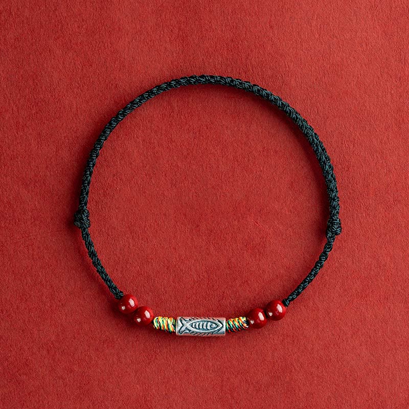 Buddha Stones 925 Sterling Silver Koi Fish Cinnabar Bead Wealth Handcrafted Braided Bracelet Anklet - Anklet(Circumference 17-30cm) - Black Rope - image 17