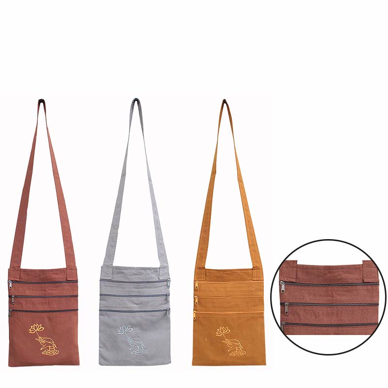 Spiritual Mind Practice Lotus Embroidered Cotton Shoulder Bag Crossbody Bag
