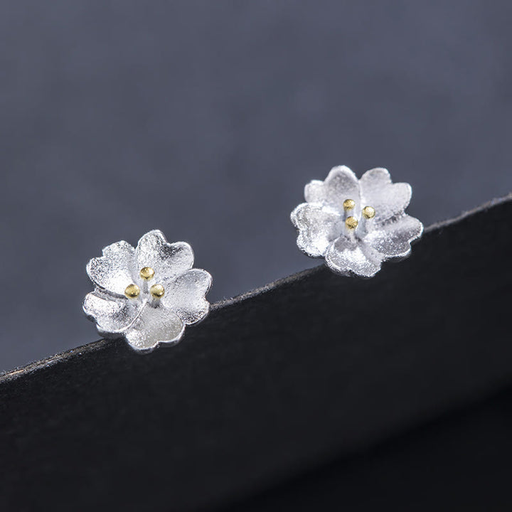 Buddha Stones 925 Sterling Silver Cherry Blossoms Floral Calm Stud Earrings - image 1