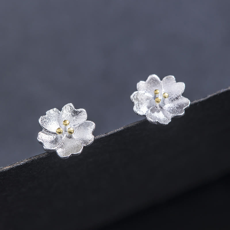Buddha Stones 925 Sterling Silver Cherry Blossoms Floral Calm Stud Earrings - image 1