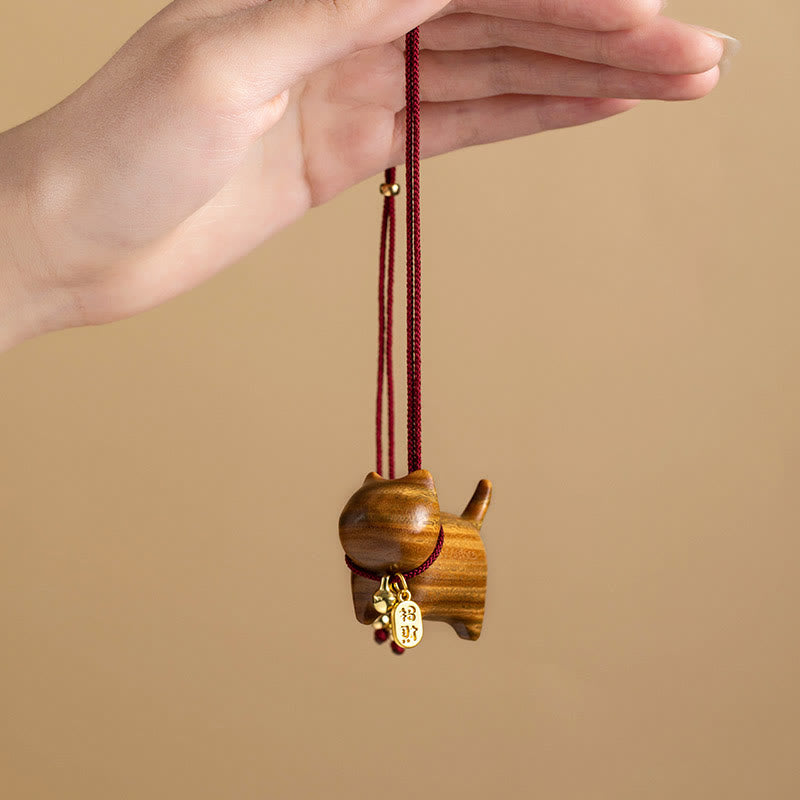 Buddha Stones Ebony Wood Green Sandalwood Lucky Cat Fu Character Lucky Fortune Bell Balance Car Hanging Decoration - image 10