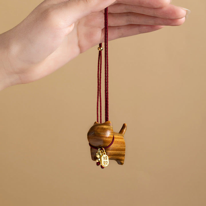 Buddha Stones Ebony Wood Green Sandalwood Lucky Cat Fu Character Lucky Fortune Bell Balance Car Hanging Decoration - image 10