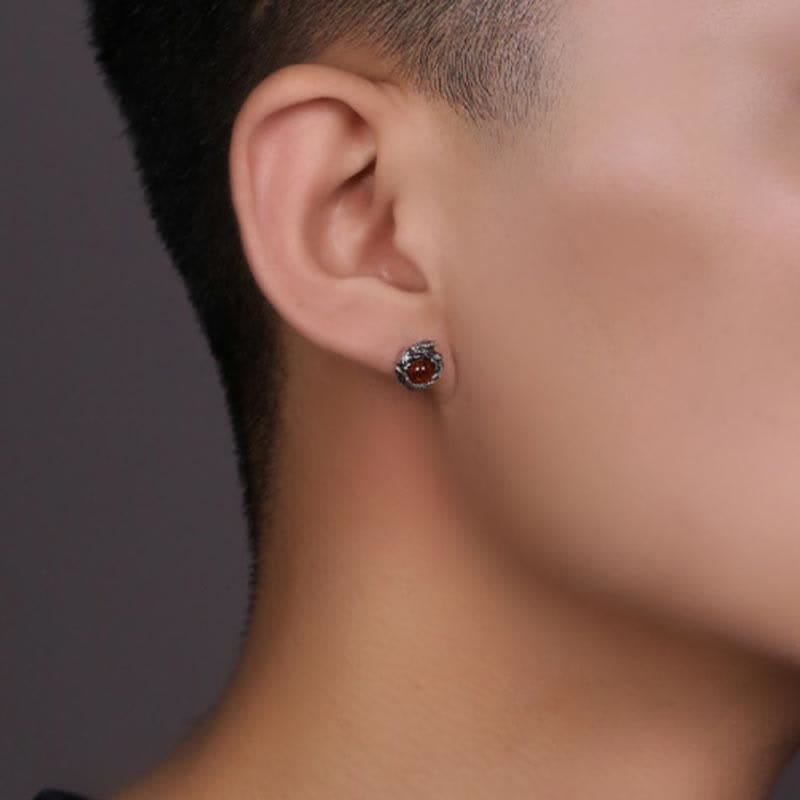 925 Sterling Silver Natural Amber Dragon Success Protection Stud Earring - image 3