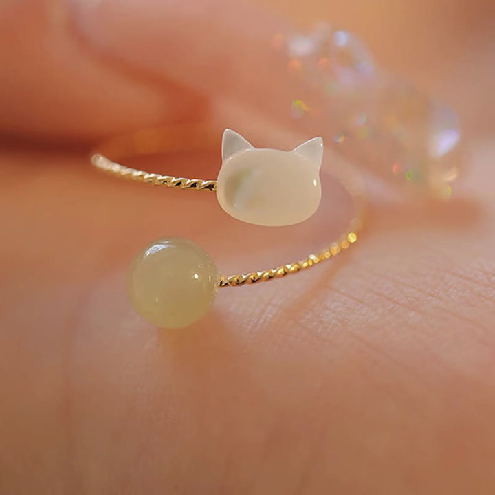 Buddha Stones Tridacna Stone Cat Head Jade Bead Blessing Ring - Tridacna Stone - image 1