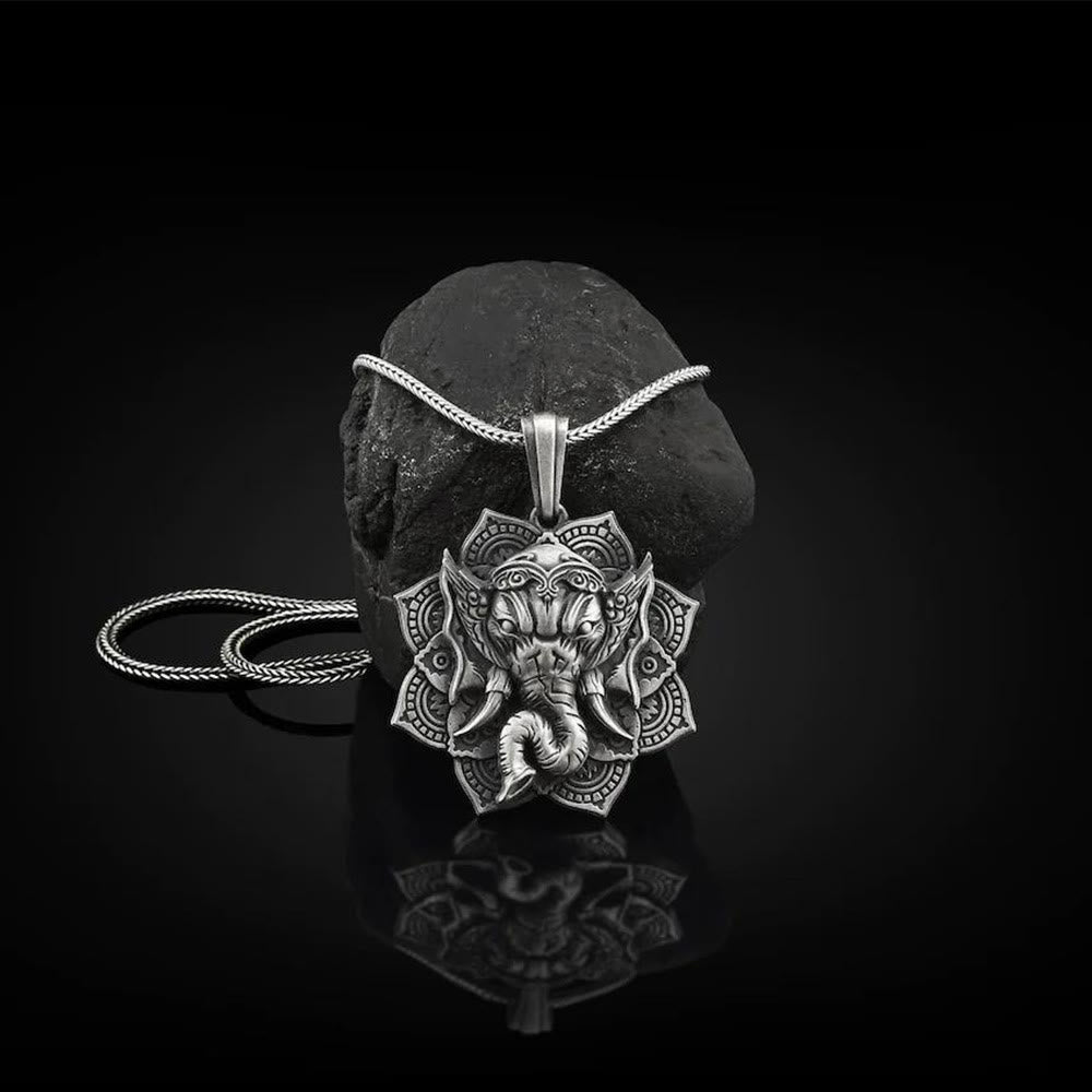 Buddha Stones Pure Tin Ganesh Ganpati Elephant Protection Amulet Necklace Pendant - Ganesh Pendant&Keel Chain - image 1