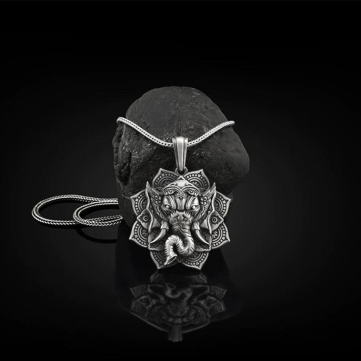 Buddha Stones Pure Tin Ganesh Ganpati Elephant Protection Amulet Necklace Pendant - Ganesh Pendant&Keel Chain - image 1