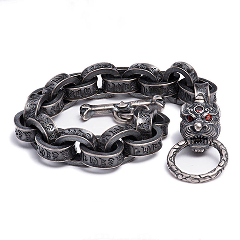 925 Sterling Silver Dragon Kirin Om Mani Padme Hum Success Strength Bracelet Bangle - image 8