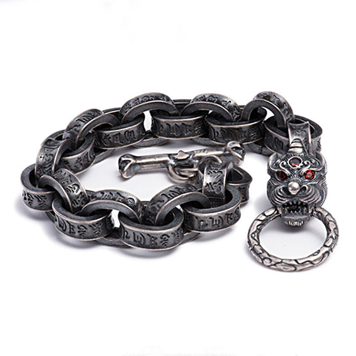925 Sterling Silver Dragon Kirin Om Mani Padme Hum Success Strength Bracelet Bangle - image 8