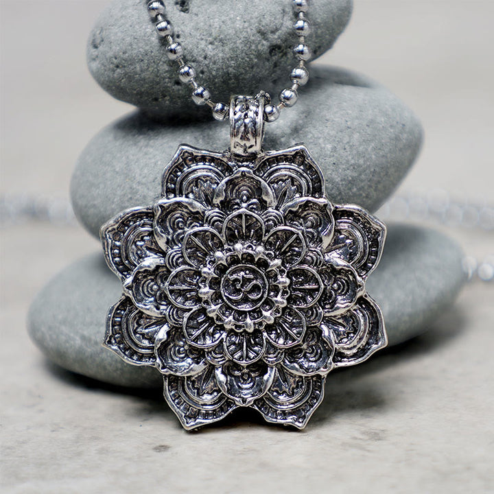 Buddha Stones Tibetan Lotus Blessing Necklace Pendant