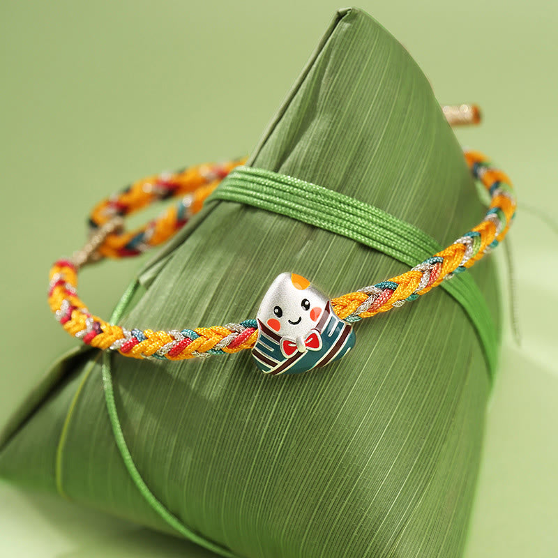 Buddha Stones 925 Sterling Silver Dragon Boat Festival Zongzi Pattern Luck Handmade Multicolored Rope Child Adult Bracelet - image 1