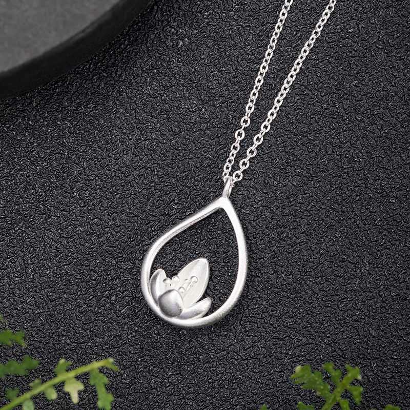 Buddha Stones 925 Sterling Silver Lotus Flower Floral Enlightenment Necklace Pendant - image 2