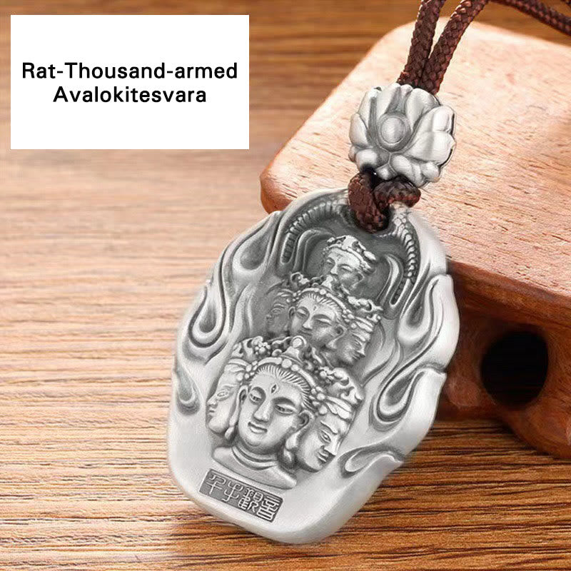 Buddha Stones Chinese Zodiac Natal Buddha Om Mani Padme Hum Lotus Compassion Necklace Pendant - Rat-Thousand-armed Avalokitesvara - image 11