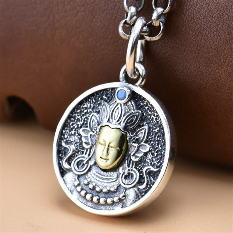 Buddha Stones 925 Sterling Silver Green Tara Double Dorje Vajra Protection Necklace Pendant - image 1