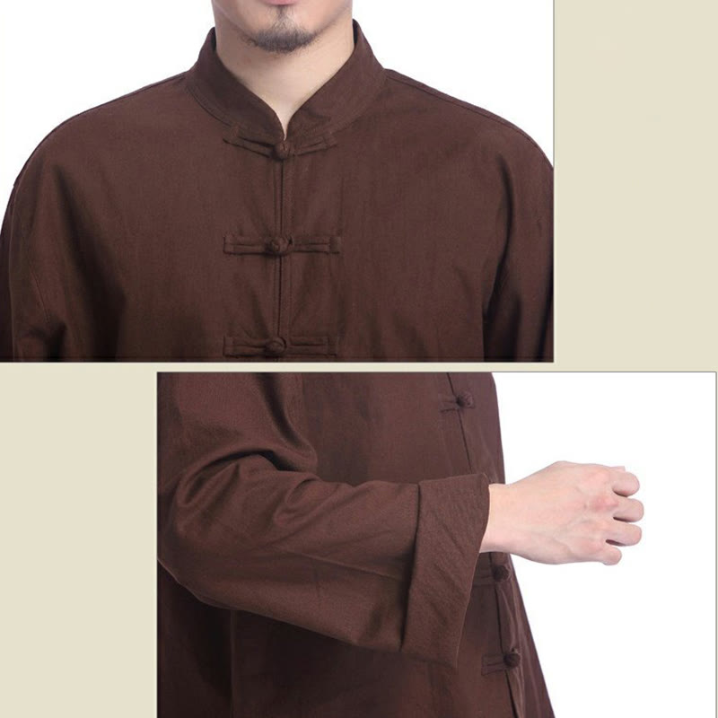 Buddha Stones Chinese Frog Button Design Meditation Prayer Cotton Linen Spiritual Zen Practice Yoga Clothing Men's Set - image 18