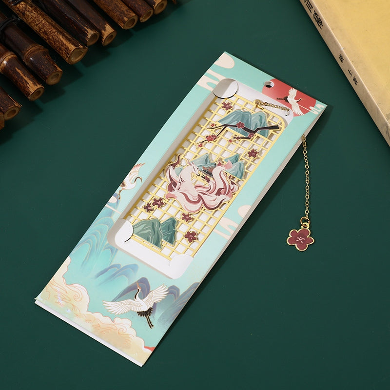 Buddha Stones Elk Koi Fish Crane Nine Tailed Fox Metal Brass Hollow Bookmark - Nine-Tailed Fox - image 6